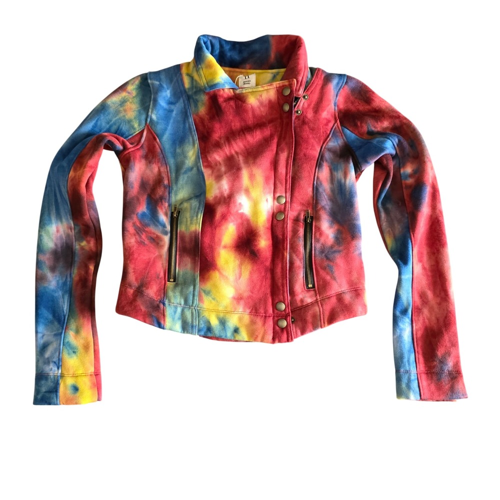 Hidden Brand Tie Dye Moto Jacket Women Small Multi Color Fleece Biker Zip Up